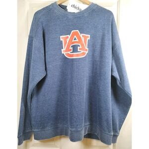 NWT chicka-d Auburn Tigers Crewneck Sweatshirt Large Vintage Wash Oversized Blue